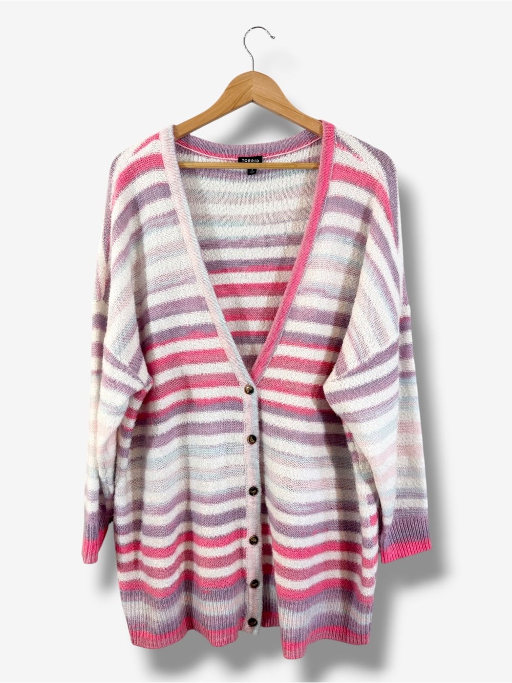 Torrid Pastel Stripe Button Front Cardigan 4X Pink Purple Blue Lightweight